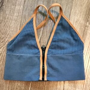 Blue and Tan Zip-Up Bralette